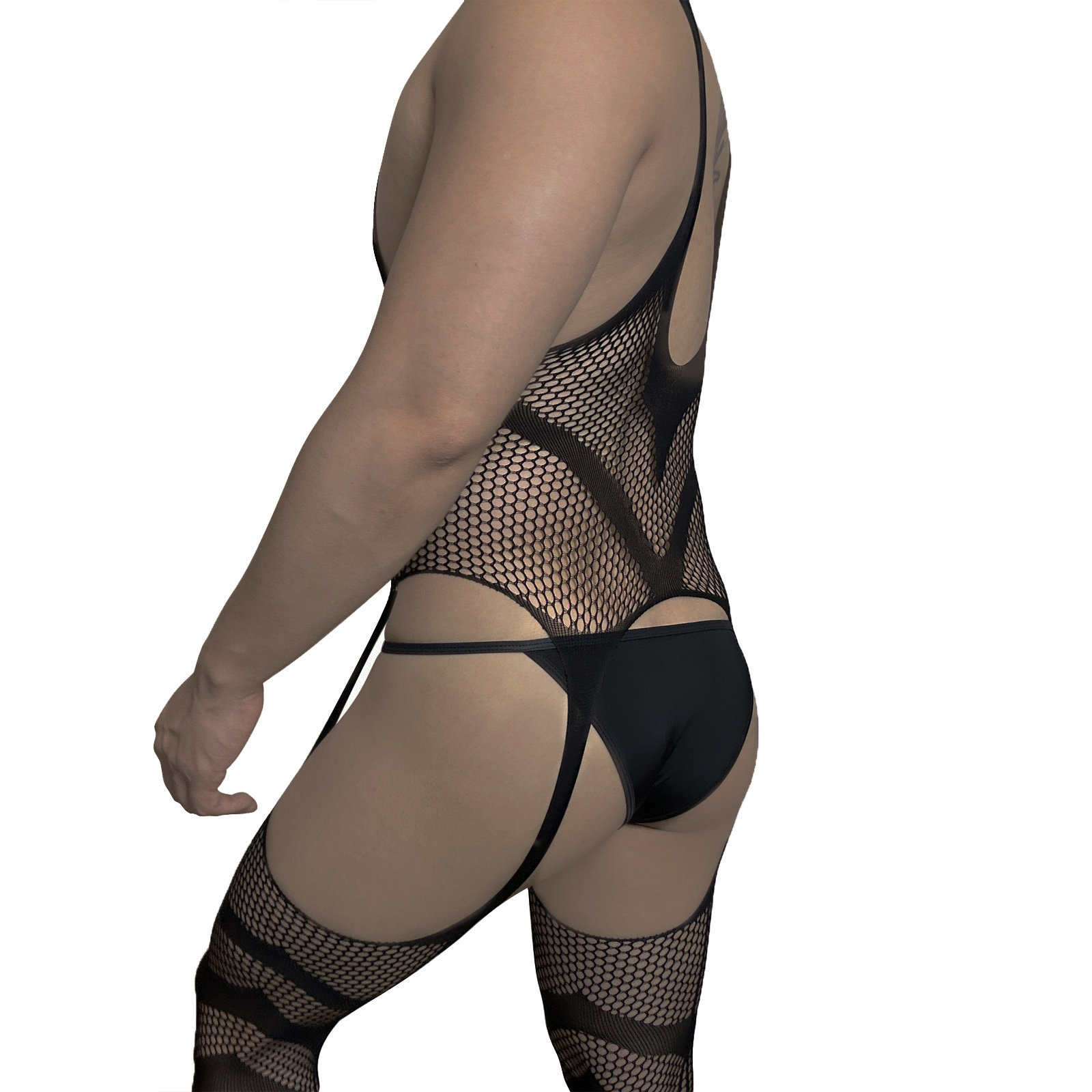 Bodystocking Fishnet - CLEVER-MENMODE mężczyźni seksowne body kabaretki kombinezon